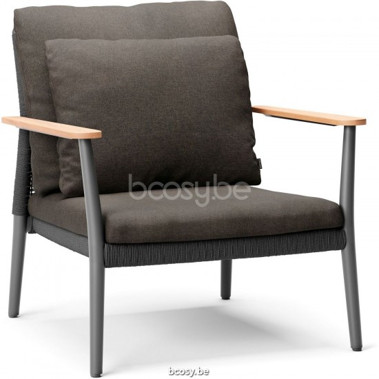 Diphano Ray Stackable lounge chair Optional cushion set Aluminium Lava Frame Rope Graphite 5mm.