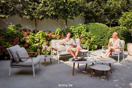 Diphano Ray Canapé de jardin 2 places ensemble de coussins en option Cadre Aluminium blanc corde Minéral 5mm.