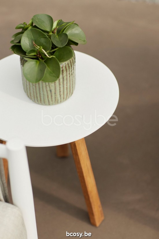 Diphano Easy-Fit bijzettafel elite B 42xR (44h) Naturel Teak Frame Tafelblad Aluminium Wit.