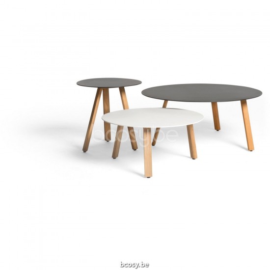 Diphano Easy-Fit bijzettafel elite B 42xR (44h) Naturel Teak Frame Tafelblad Trespa Zwart 13 mm.