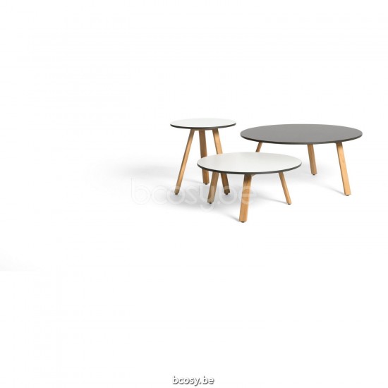 Diphano Easy-Fit bijzettafel elite B 42xR (44h) Naturel Teak Frame Tafelblad Trespa Wit 13 mm.