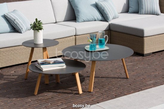 Diphano Easy-Fit bijzettafel elite A 60xR (28h) Naturel Teak Frame Tafelblad Aluminium Lava.