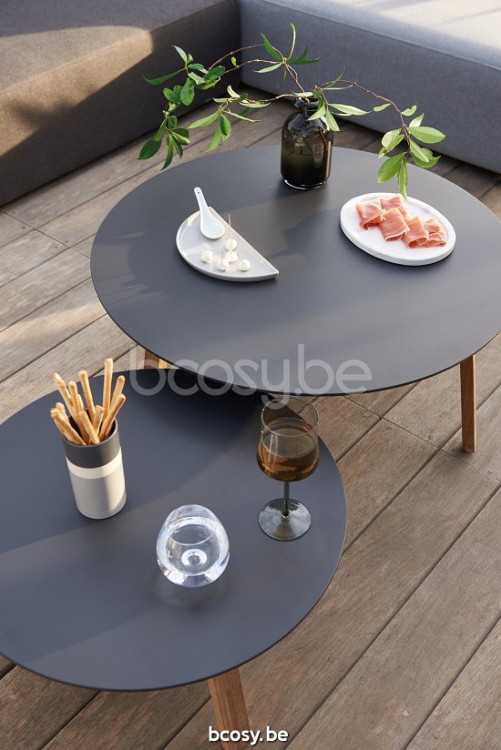 Diphano Easy-Fit table d'appoint elite A 60xR (28h) Cadre Teck naturel Dessus Céramique Sable 9 mm incrusté.