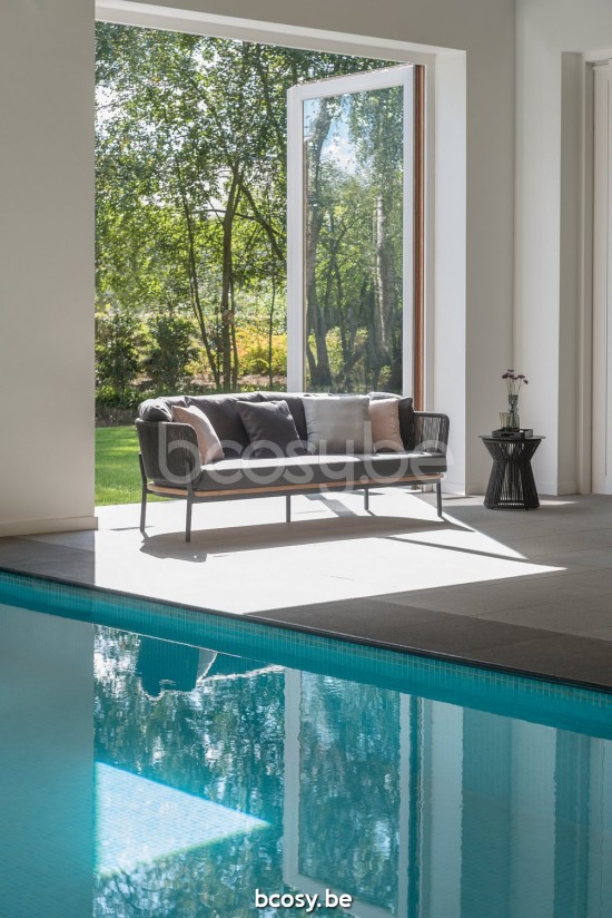 Diphano Omer side table B (42xR) Aluminium Lava Frame Rope Graphite 5mm.