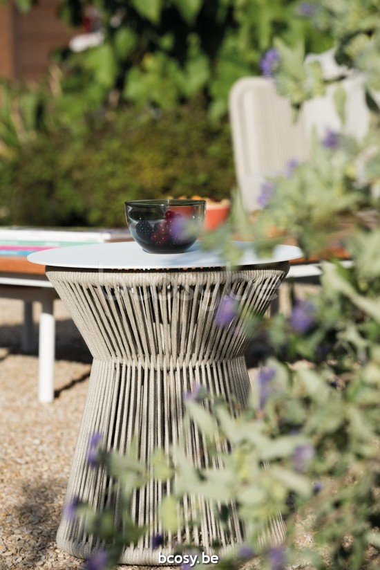 Diphano Omer bijzettafel B (42xR) Aluminium Wit Frame touw Mineraal 5mm.