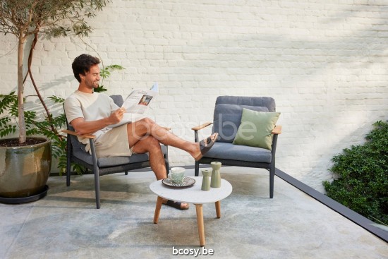 Diphano Ray Couchtisch A 60xR (28,5h) Natürliches Teakholz Gestell Tischplatte Keramik Sand 9 mm auferlegt.