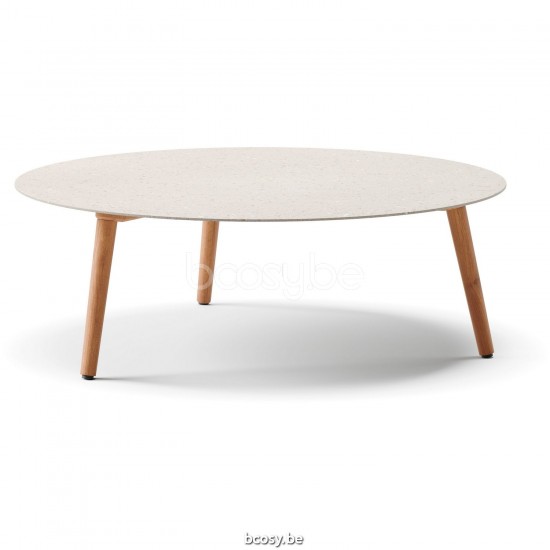 Diphano Ray coffee table S 100xR (33,5h) Natural Teak Frame Top Ceramic Sand 9 mm Lay-on.