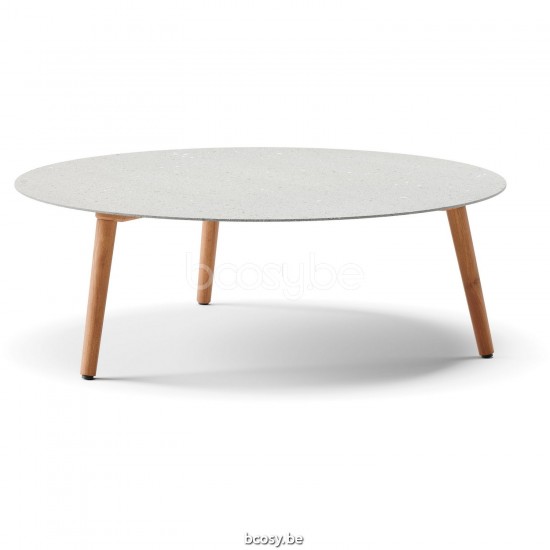 Diphano Ray coffee table S 100xR (33,5h) Natural Teak Frame Top Ceramic Fossil 9 mm Lay-on.
