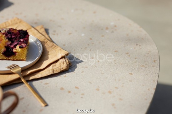 Diphano Ray table basse bio S 100xR (33,5h) Cadre Teck naturel Dessus Céramique Sable 9 mm imposé.