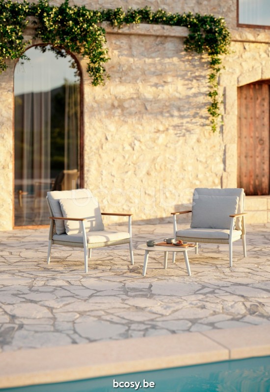 Diphano Ray table basse A 60xR (28,5h) Cadre Aluminium blanc Dessus Céramique Sable 9 mm imposé.