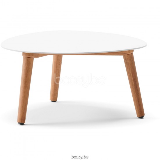 Diphano Ray coffee table organic A 60xR (28,5h) Natural Teak Frame Top Aluminium White.