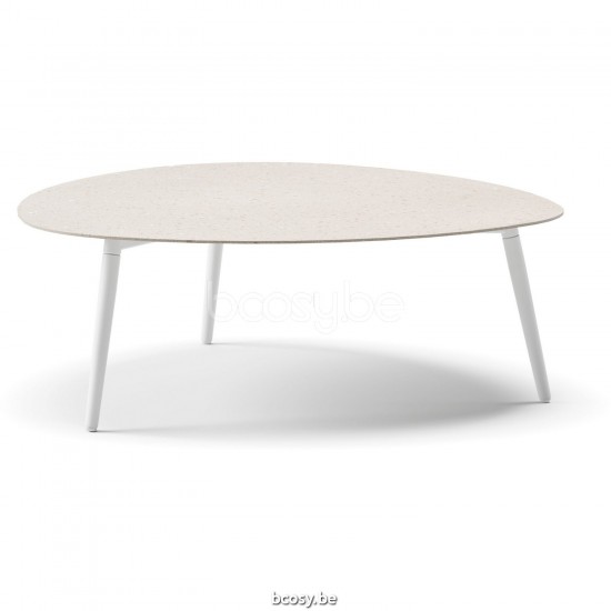 Diphano Ray coffee table organic S 100xR (33,5h) Aluminium White Frame Top Ceramic Sand 9 mm Lay-on.