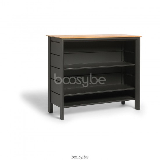 Diphano Metris bar H met teak blad (134x56) Aluminium Lava Frame Tafelblad Naturel Teak.