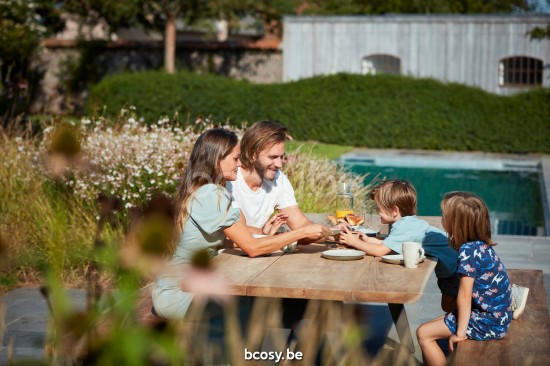 Diphano Pure table de jardin 240x100 Cadre Aluminium Lava Dessus Teck naturel.