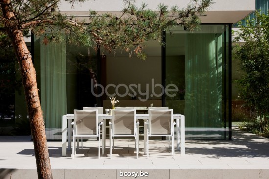 Diphano Selecta table de jardin 226x90 Cadre Aluminium blanc Dessus Céramique incrusté blanc 6 mm.