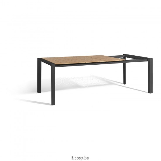 Diphano Alexa uitschuifbare tuintafel 160-220x96 Aluminium Lava Frame Tafelblad Naturel Teak.
