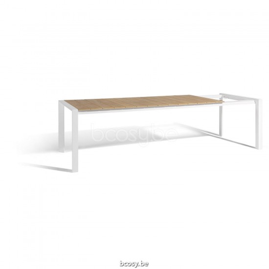 Diphano Alexa uitschuifbare tuintafel 220-280x96 Aluminium Wit Frame Tafelblad Naturel Teak.