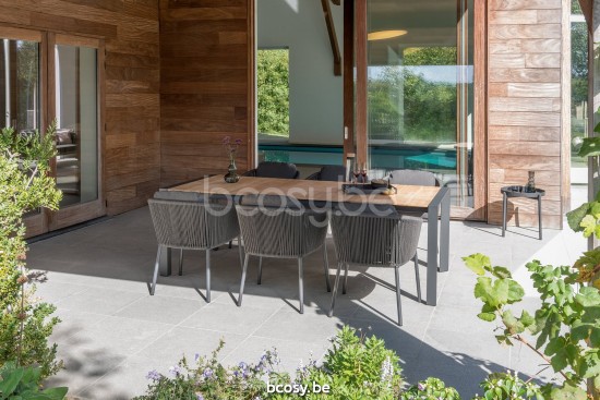 Diphano Alexa extendable table 220-280x96 Aluminium Lava Frame Top Natural Teak.