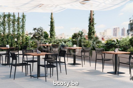 Diphano Alexa counter bistrotafel M (75x70) Aluminium Lava Frame Tafelblad Naturel Teak.