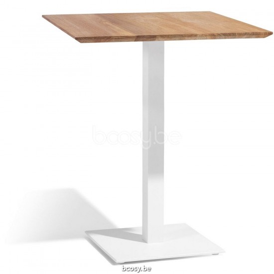 Diphano Alexa high bistro table H (75x70) Aluminium White Frame Top Natural Teak.