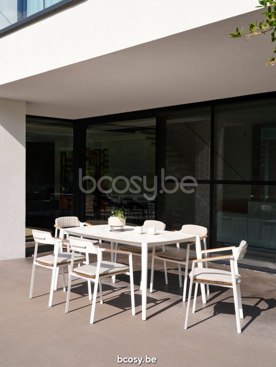 Diphano Icon Gartentisch 164x96 Aluminium Weiß Gestell Tischplatte Keramik Carrara weiß 6 mm auferlegt.