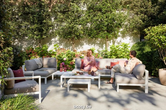 Diphano Cubic Couchtisch A (65x65) Aluminium Weiß Gestell Tischplatte Keramik Cameo weiß 9-11 mm eingelegt.