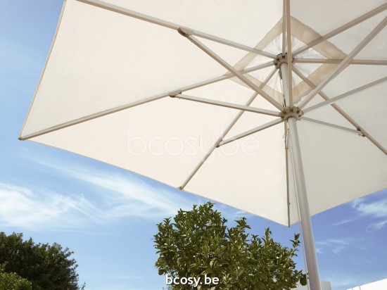 Jardinico AMALFI 250x250 Parasol Ombrelle Droit À Mât Central Carré 2,5x2,5 Mât Aluminium Thermolaqué En Blanc Mat| Toile-tissu Natural Classic-Acryl solids.