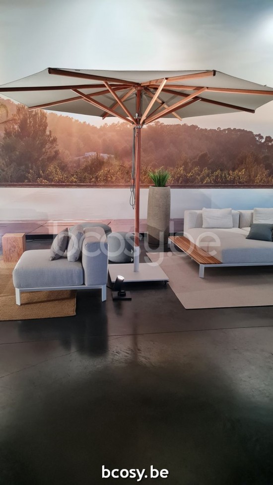  Jardinico CUBA 350XR Runder Ampelschirm Mittelstocksonnenschirm Mittelstockschirm Teleskopschirm Ø3,5 Sonnenschirmmast Eukalyptusholz| Sonnenschirmbespannung-bezug-tuch-stoff Taupe Classic-Acryl soli.