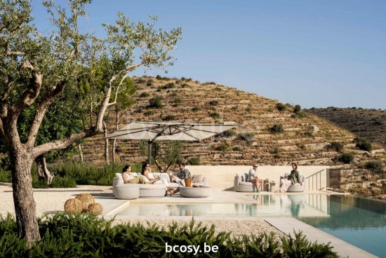 Jardinico JCP402 300x425 Parasol Deporté Mât Cappuchino Alu Toile Ice Sunbrella Plus Marine.