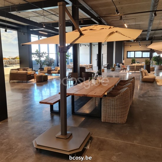 Jardinico JCP404 250B x350 Parasol Deporté Mât Antracite Toile Pearl Sunbrella Plus Marine.