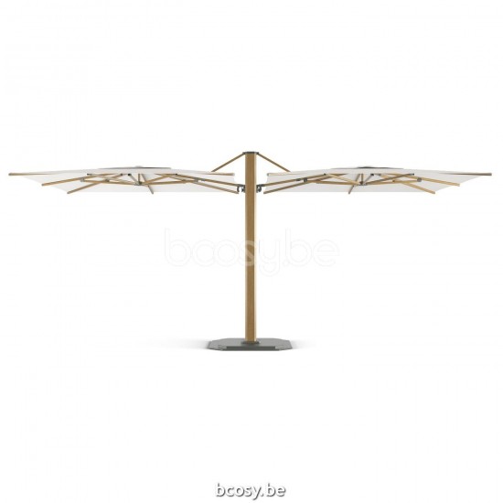 Jardinico JCP601 2x300x300 Dubbele Vierkante Combinatie 2 Vrijhangende Parasols 2x3x3 Mast Teak Aluminium Met Structuur Doek Pearl Sunbrella Plus Marine UFJCP.601 CARACTERE.