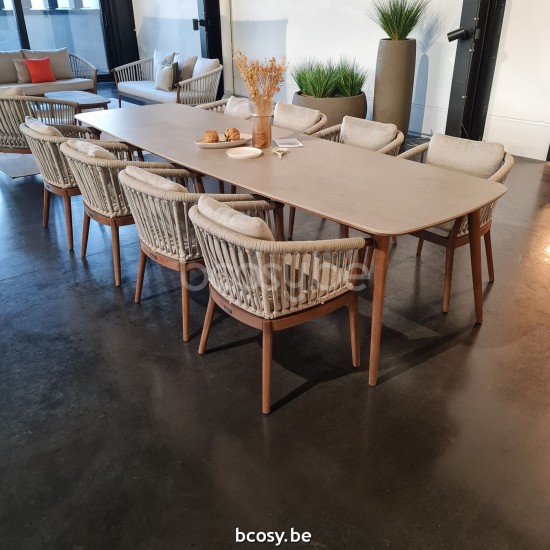 Jardinico LEGNA Rectangular Garden Outdoor Dining Table 320x100 Sable Teak Ceramic Taupe Grey.