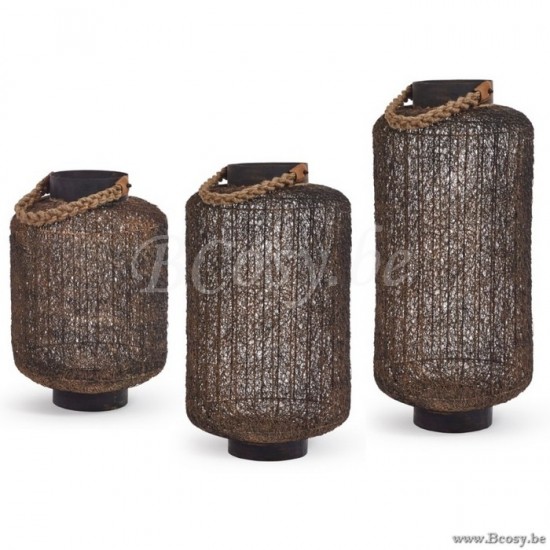 Jardinico MOROCCAN-MOROCAN Photophore brun Petit Fil d'acier et cordon naturel Manche en cuir 45H JAR-LI000009| LI009| Jardinico lanternes photophores de jardin