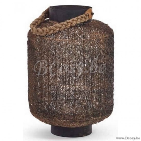 Jardinico MOROCCAN-MOROCAN Bruin Outdoor Tuin Buitenterras Windlicht Klein Stalen draad en natuurlijk koord Lederen handvat 45H JAR-LI000009|LI009