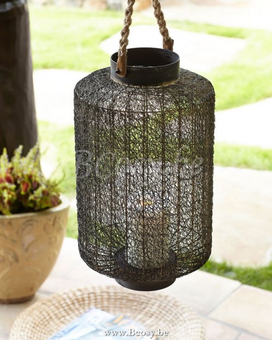 Jardinico Moroccan-Morocan Gartenwindlicht Laterne Kerzenlicht braun Medium Stahldraht und Naturkord Handgriff aus Leder 55H JAR-LI000010| LI010| Jardinico Gartenlanternen