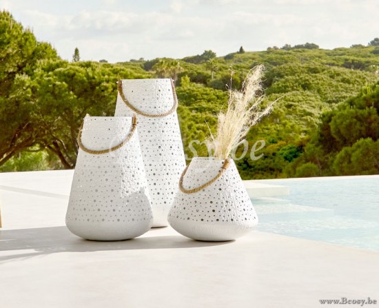 Jardinico MADRAS-MADDRAS Photophore Blanc Petit Acier thermolaqué 32H JAR-LI000014| LI014| Jardinico lanternes photophores de jardin