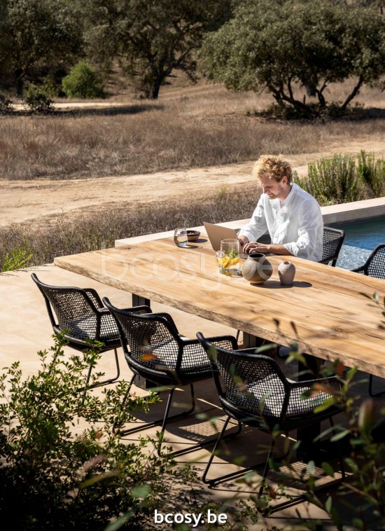  Jardinico NATURE Rechteckiger Gartentisch Aussentisch Schwarz Matt Pulverbeschichtetes Aluminium Teak.