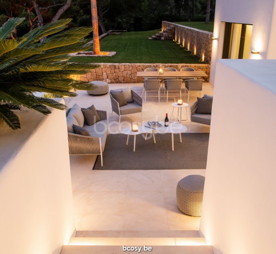 Jati Kebon Fortuna Rope Canapé 2,5 places Sunbrella natte grey chine nat 10022 quick dry foam Aluminium blanc mat Corde Gris .