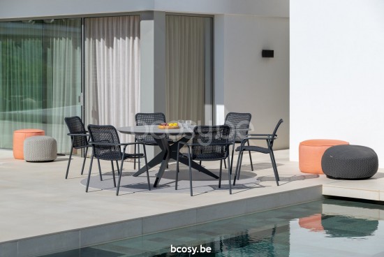 Jati&Kebon Durham stackable garden outdoor stacking chair Charcoal mat aluminium Charcoal.