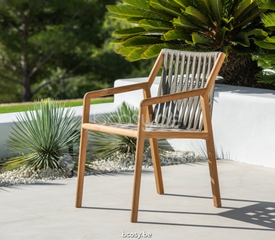 Jati Kebon Ritz Teak Tuinstoel met armleuningen Zonder kussens Koord Taupe.