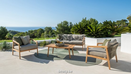 Jati Kebon Ritz Teak Sofa 1-zits Zonder kussens Koord Taupe.