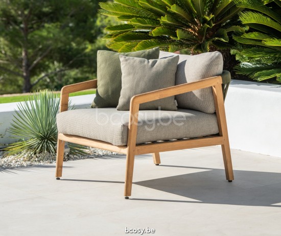 Jati Kebon Ritz Teak Sofa 1-Seat Lounge Chair Rope Khaki Straight Weaving.
