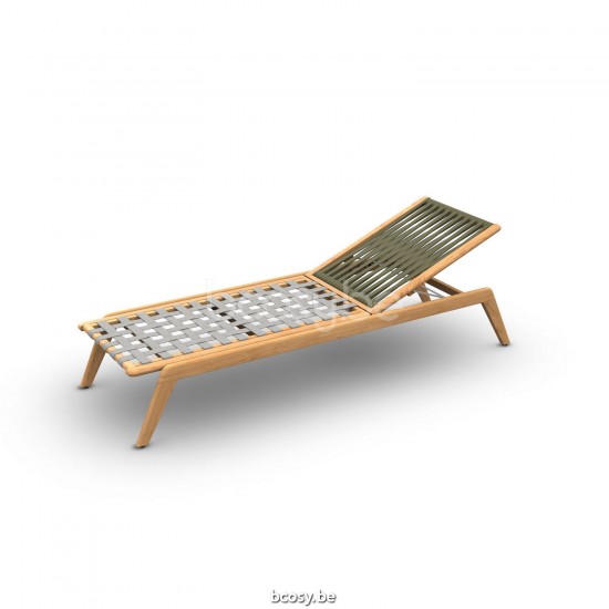 Jati Kebon Ritz Teak Sunlounger Rope Khaki Straight Weaving.