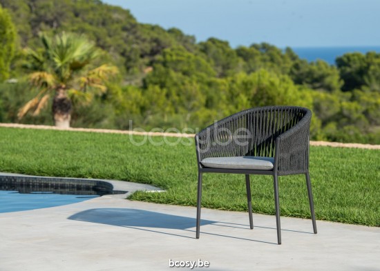 Jati&Kebon Fortuna Rope Tuinarmstoelen Antraciet mat aluminium Antraciet.