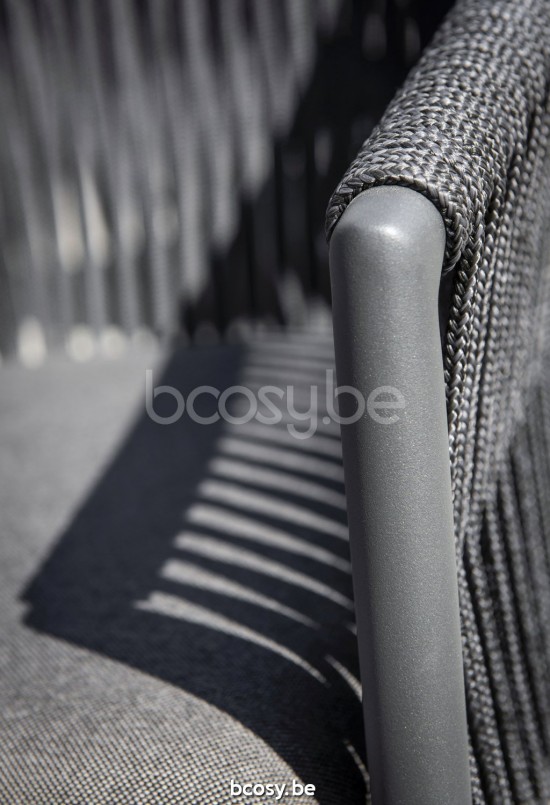 Jati Kebon Fortuna Rope Chaise de jardin avec accoudoirs Sunbrella natte grey chine nat 10022 quick dry foam Aluminium anthra.