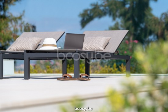 Jati Kebon Cadzand Sunlounger Alu Charcoal Mat Batyline Taupe.