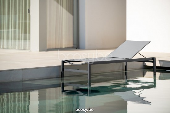 Jati Kebon Sylt Stackable Sunlounger Alu Charcoal Mat Texteline Silver Grey.