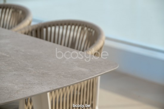 Jati&Kebon Fortuna Rope fauteuils de jardin avec accoudoirs Aluminium blanc mat Gris clair mélangé.