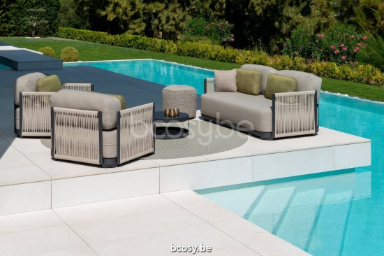 Jati Kebon Durbuy Loungebasis 2-zit Zonder kussens Antraciet mat aluminium.