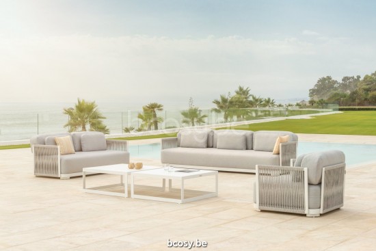 Jati Kebon Durbuy Loungebasis 1-zit Zonder kussens Wit mat aluminium.